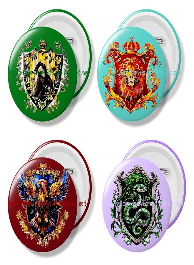 Deep Print Mart Harry Potter Badge Wizard School Houses Crests Harry Potter Hogwarts Crest Pin Badge | 58mm High Glossy | Set of 4 Badges (Harry Potter 02) - Image 1